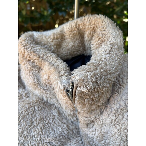 Hollister Mockneck Puffer Sherpa Cream Tan Beige Teddy Jacket Coat Sz Large - Picture 5 of 8